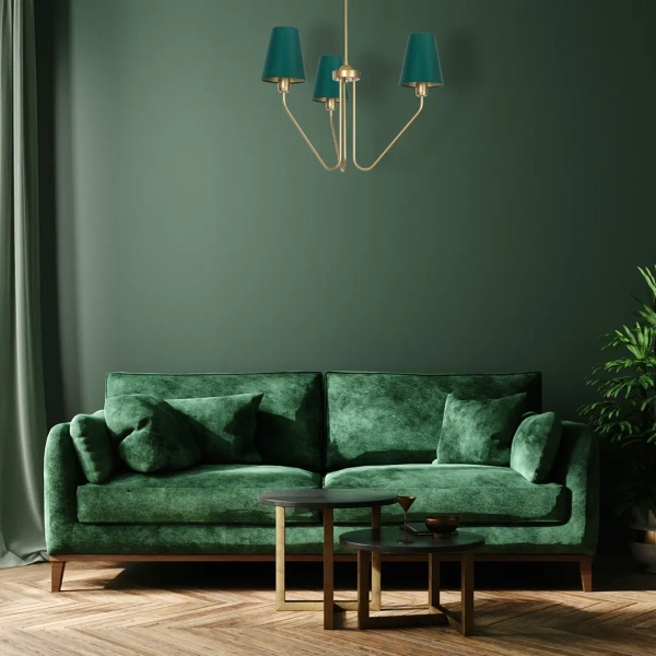 Potrójny wisząca lampa VICTORIA MLP4907 do salonu mosiądz zielona