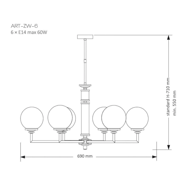 Salonowy żyrandol okrągły Artu Glass ART-ZW-6 (N) G biały nikiel