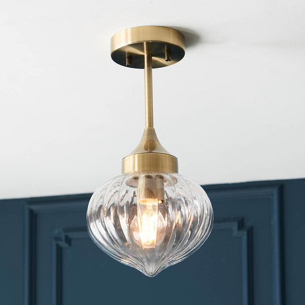Szklana lampa sufitowa łezka Addington 97684 mosiądz przezroczysty