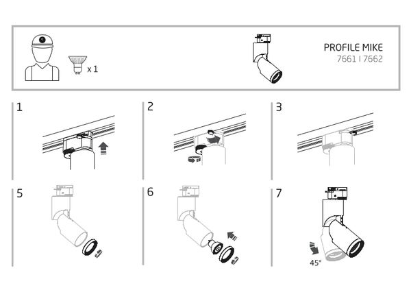 Czarny reflektor Profile Mike 7661 do szynoprzewodu 1-fazowego