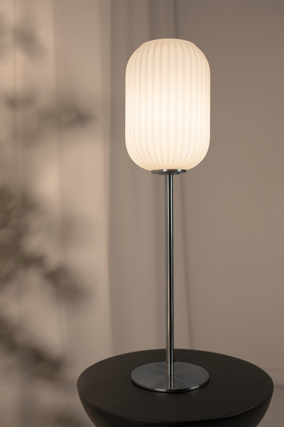 Szklana lampa na stół Cava 108561 Markslojd szklany klosz biały nikiel