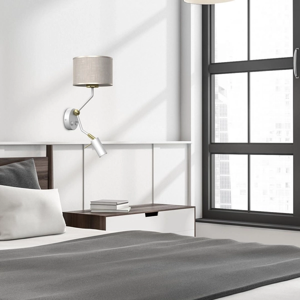 Ścienna lampa sypialniana Lino z regulacją klasyczna biała