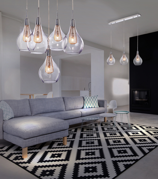 Salonowa lampa wisząca Elektra szklane krople chrom