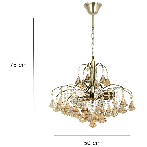 LAMPA wisząca 6246/3 21QG Elem kryształowa OPRAWA żyrandol na łańcuchu zwis mosiądz bursztynowy