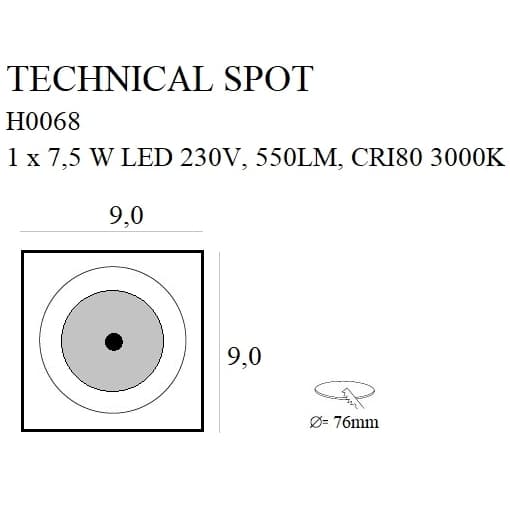Natynkowa oprawa do przedpokoju TECHNICAL SPOT H0064 LED 7,5W 3000K kremowa