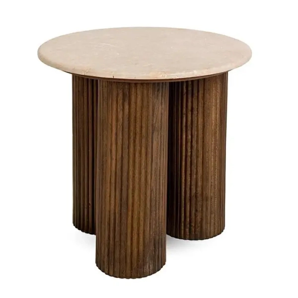 Beżowy stolik kawowy RAGNO MM001501100333 brązowy drewno dekor marmuru 50cm
