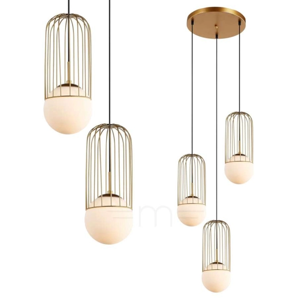 Druciana LAMPA wisząca MATTY MDM-3939/3 GD Italux metalowa OPRAWA drut ZWIS kule balls KASKADA klatki loft złote