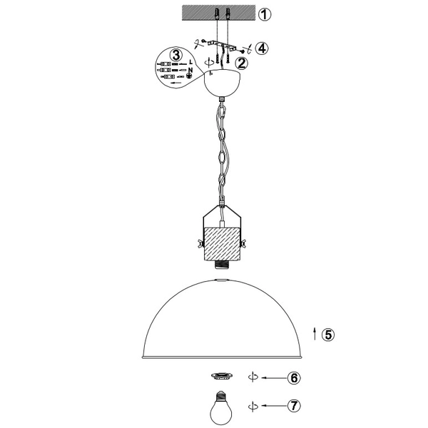 Wisząca LAMPA loftowa DELHI 303400167 Trio metalowa OPRAWA kopuła ZWIS industrialny nikiel brązowy