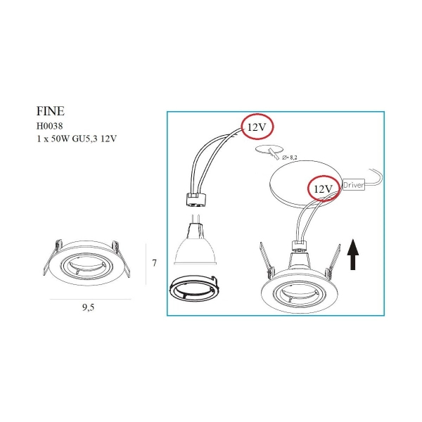 Podtynkowy spot sufitowy Fine H0038 Maxlight do kuchni metal chrom