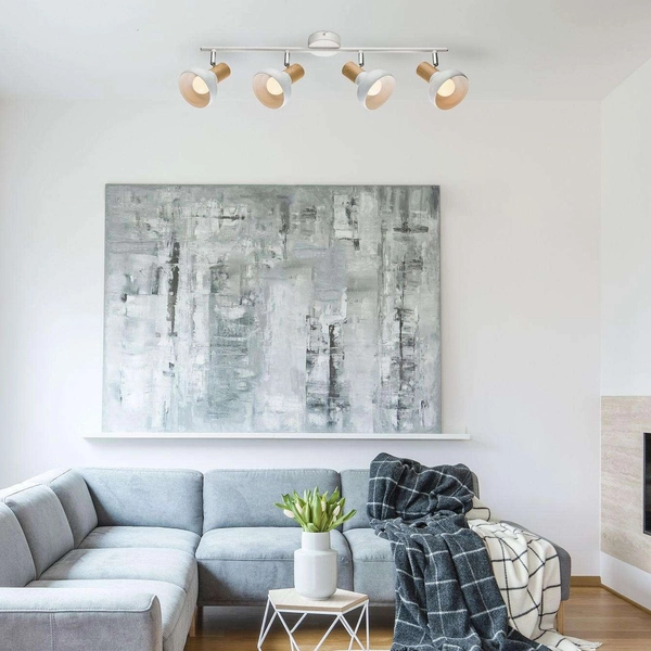 LAMPA sufitowa HOLLY 5947 Rabalux skandynawska OPRAWA metalowe reflektorki regulowane plafon na listwie drewno buk biały