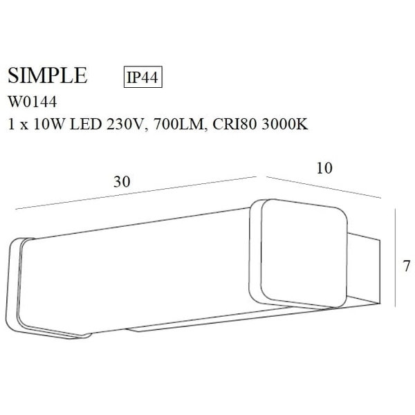 Podłużna lampa ścienna SIMPLE W0144 Maxlight LED 10W 3000K IP44 belka chrom