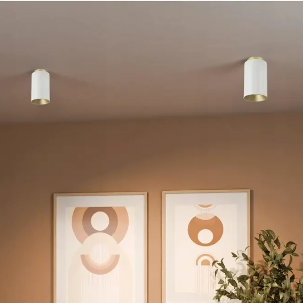 Sufitowa lampa spot CGSPOTLEDWHITEGOLD15 metalowa tuba biała złota