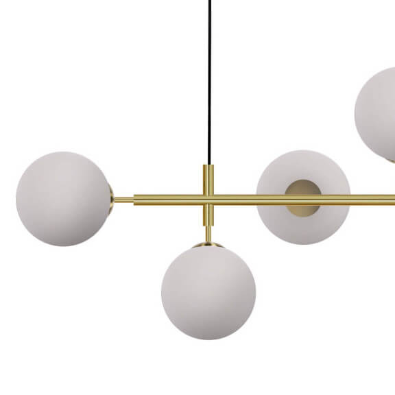 Modernistyczna lampa wisząca ALISA LP-005/6P WH Light Prestige metalowa oprawa szklane kule zwis złoty biały