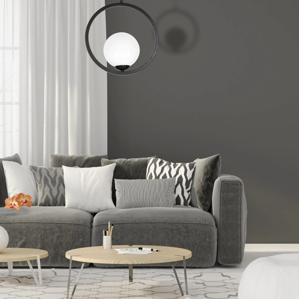 Wisząca LAMPA modernistyczna BOSTON MLP5593 Milagro metalowa OPRAWA okrągła ZWIS szklana kula ball czarna biała