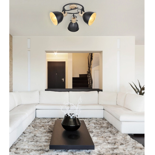 Loftowa LAMPA sufitowa WIHO 54018-3S Globo metalowa OPRAWA industrialna regulowana czarna drewno