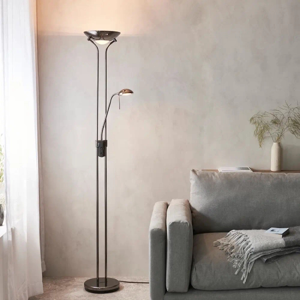 Stojąca lampa do sypialni Rome ROME-BC metalowa czarna chrom