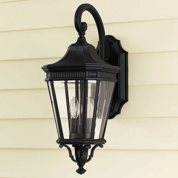 Zewnętrzna LAMPA elewacyjna Cotswold  FE-COTSLN2-M-BK Elstead FEISS ogrodowa OPRAWA szklany kinkiet retro IP44 czarny przezroczysty