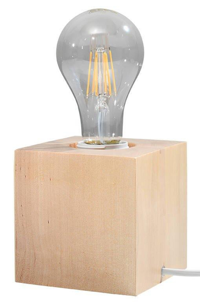 Stołowa LAMPKA ekologiczna SL.0677 stojąca LAMPA biurkowa drewniana kostka cube kwadratowa