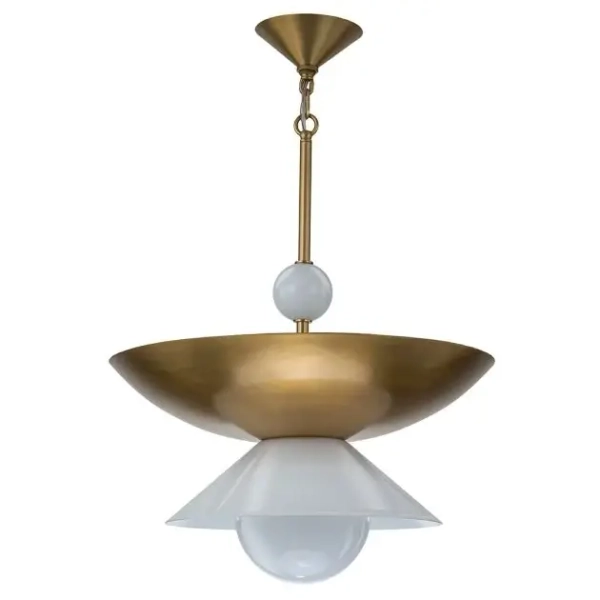 Wisząca lampa do salonu Saucer QN-SAUCER-4P-L-AB-OPAL kula mosiądz