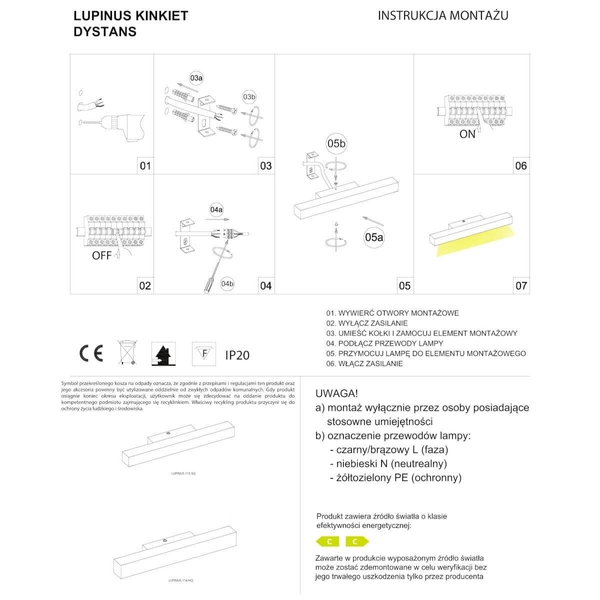 Prostokątna ścienna lampa Lupinus 6115D11103-1 Elkim LED 24W 3000K liniowa