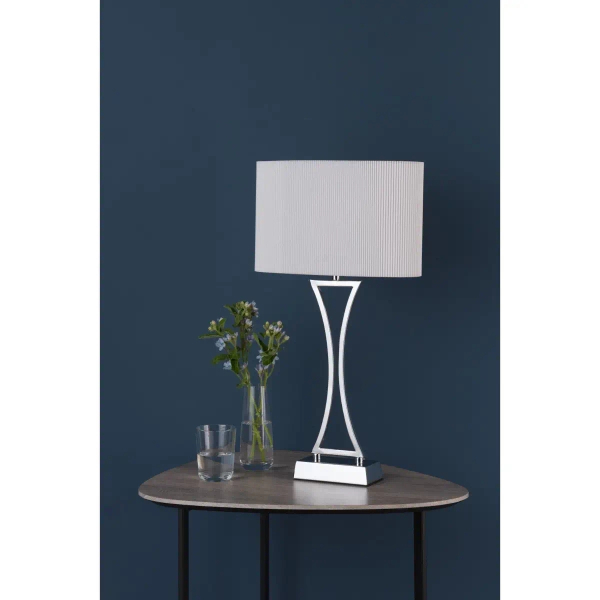 Nocna lampka na stolik Oporto OPO4150 tkaninowa chrom kremowa
