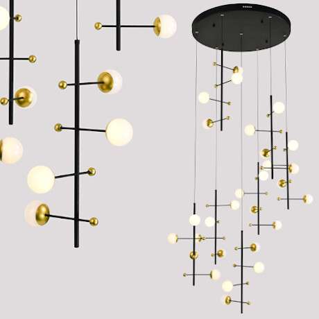 Modernistyczna LAMPA wisząca HELMOND PND-43883-28 Italux metalowa OPRAWA kaskada LED 89W 3000K molekuły ZWIS czarny złoty