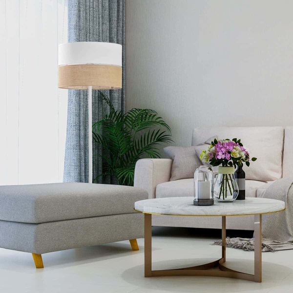 Podłogowa lampa jutowy klosz Linobianco 5241 TK Lighting brązowa biała