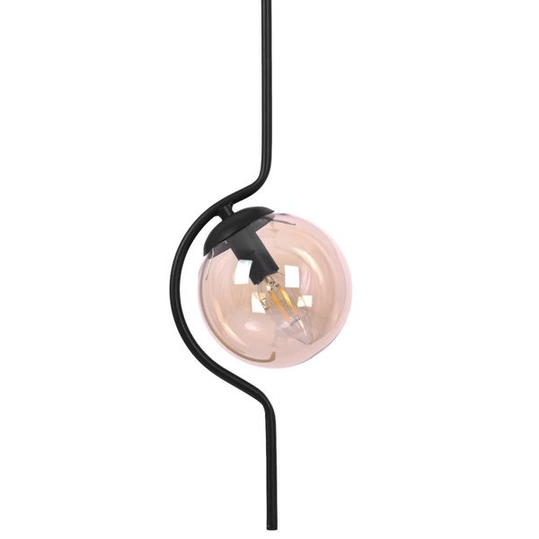 Szklana lampa wisząca Vela K-5335 bańka kula metalowa bursztynowa czarna