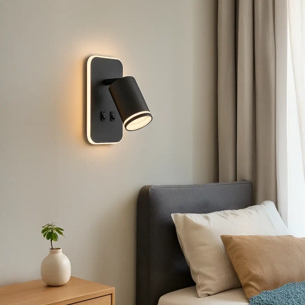 Nocny kinkiet ścienny Pipe Ring ML2081 do czytania tubka czarny