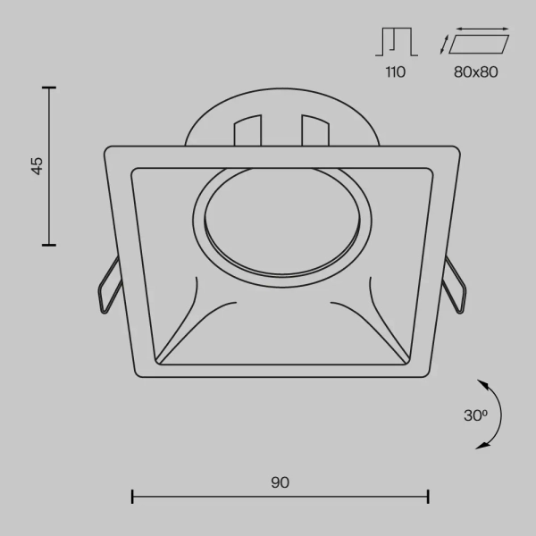 Regulowana oprawa sufitowa kwadratowa Dot DL029-2-01W wpust biały