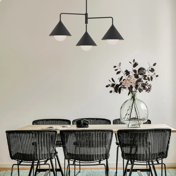 Potrójna wisząca lampa Remyck ALM-REMYCK3-BK stożki czarny