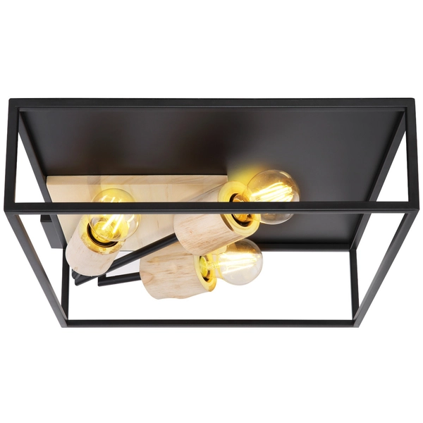 Plafon LAMPA skandynawska HAGAR 15477D1 Globo prostokątna OPRAWA sufitowa klatka metalowa czarna drewniana czarna drewniana