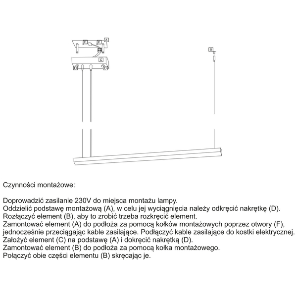 LAMPA wisząca HANAWA 1952 Shilo metalowa OPRAWA zwis LED 9W 3000K listwa czarna