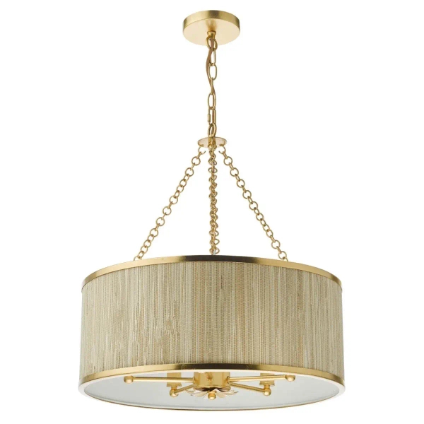 Drewniana wisząca lampa Fenella FEN0535 lniana trawa morska złoty