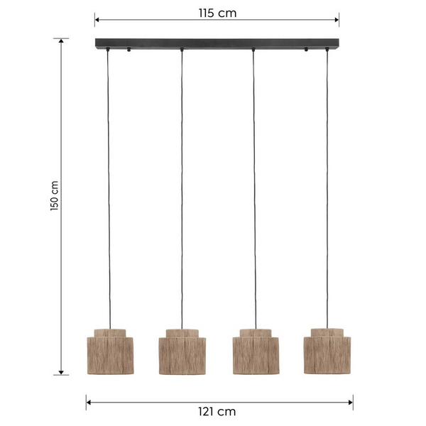 Wielopunktowa lampa wisząca SMILLA 366800436 boho z juty beżowa czarna