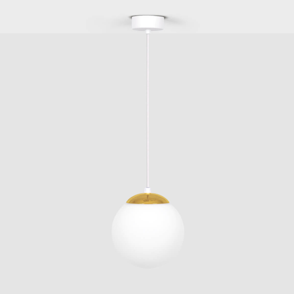 Zwisająca lampa Elmo K-5311 Kaja kulka metalowa szklana biała złota