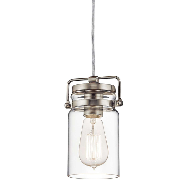 Skandynawska LAMPA wisząca KKL-BRINLEY-MP-NI Elstead KICHLER szklana OPRAWA industrialna ZWIS tuba nikiel przezroczysty