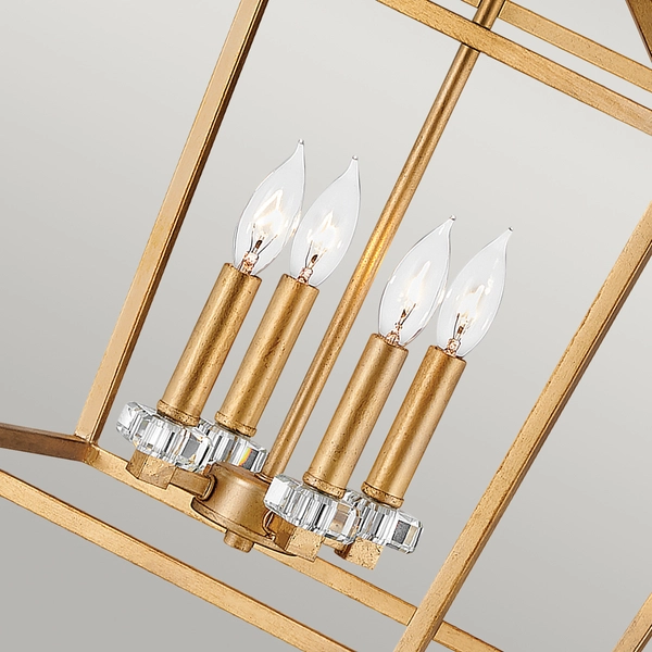 Wisząca lampa QN-STINSON-4P-L-DBR klatka kryształ mosiądz