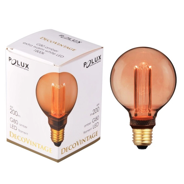Żarówka kulka dekoracyjna DecoVintage 317711 Polux G80 LED E27 bańka 4W 200lm 230V biała ciepła
