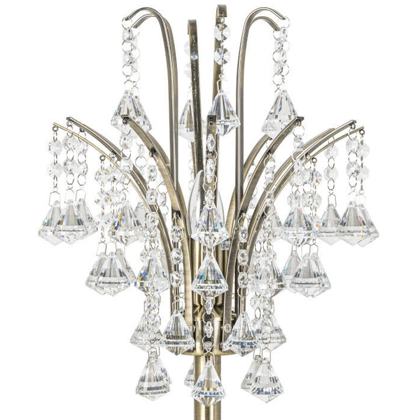 Biurkowa LAMPA stojąca 6246/1D 21QG+TR Elem szklana LAMPKA glamour stołowa z kryształkami mosiądz przezroczysta