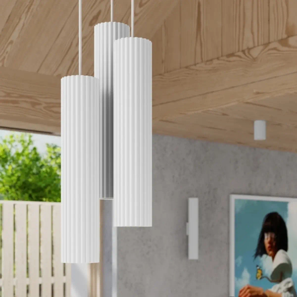 Potrójna lampa wisząca KARBON SL.1538 ryflowana podłużna biała