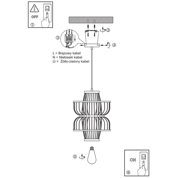 Ratanowa lampa wisząca Astra LP-3110/1P BK japandi boho czarna