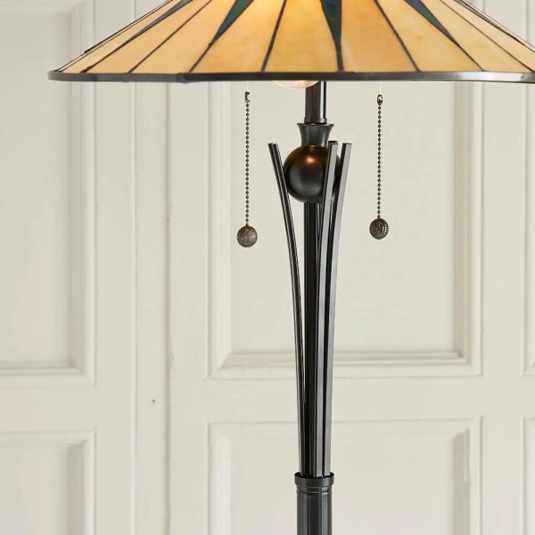 Podłogowa lampa witrażowa Dark Star 64041 z włącznikiem do jadalni brązowa