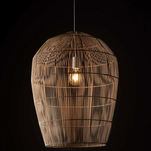 Wisząca lampa Haiti 11165 kosz japandi cage drewniana bambusowa biała