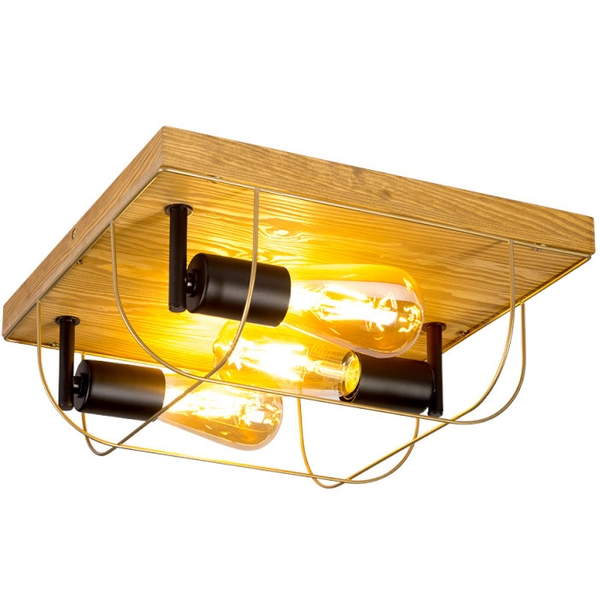 Druciana lampa sufitowa NETUNO 92013351 drewniana industrialna drewno złota