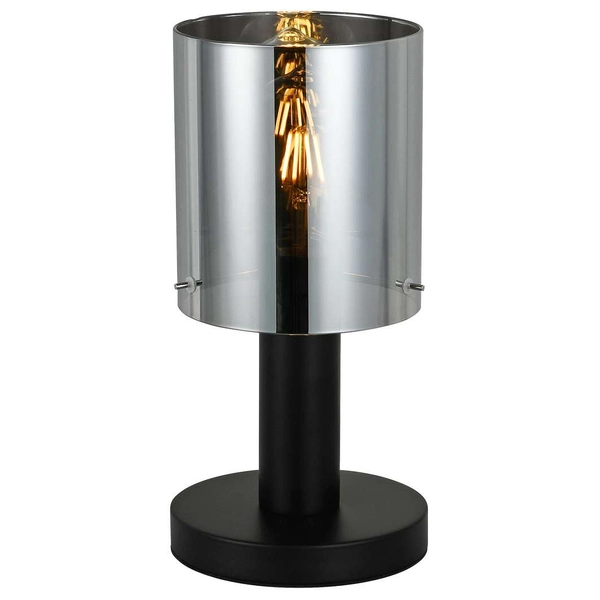 Stołowa LAMPA stojąca SARDO TB-5581-1-BK+SG Italux loftowa LAMPKA biurkowa szklana tuba skandynawska przydymiona czarna
