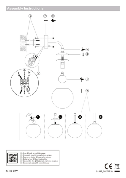Ścienna lampa nad łóżko L&-191892 Light& szklana kula mosiądz