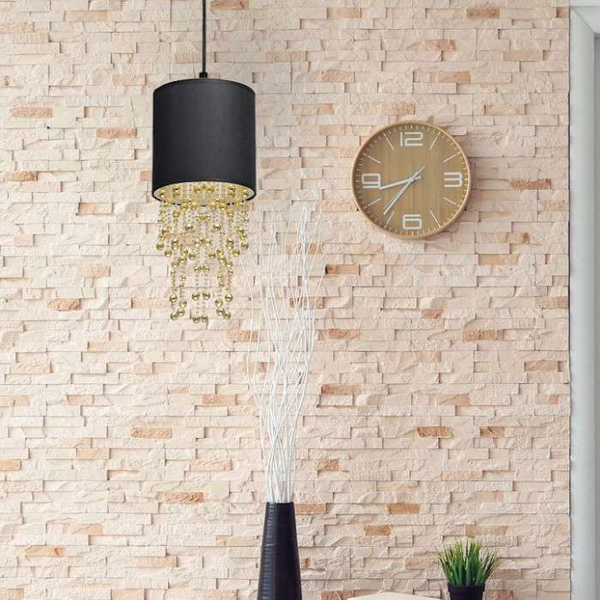 Glamour LAMPA wisząca ALMERIA MLP6439 Milagro okrągła OPRAWA materiałowy ZWIS kryształki crystals czarne