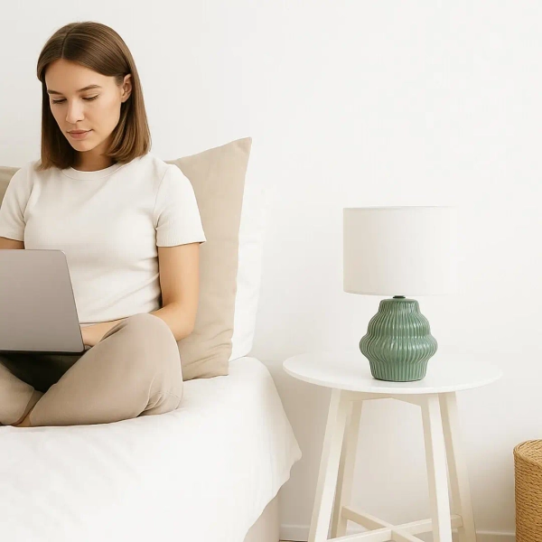 Lampka nocna do sypialni Glimo 74059 ceramiczna do czytana zielony