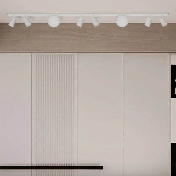 Lampa sufitowa na listwie ANDI białe kule szklane do jadalni tubki regulowane K-5499